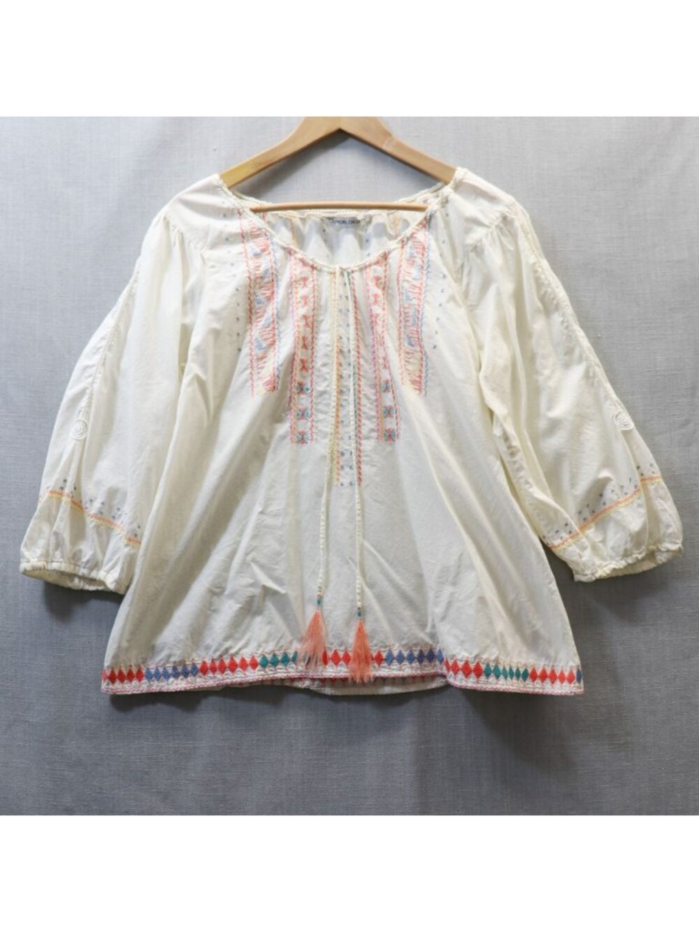 Tsumori Chisato Off White Embroidered Peasant Blouse Top M 3/4 Sleeve Cotton - Picture 10 of 16